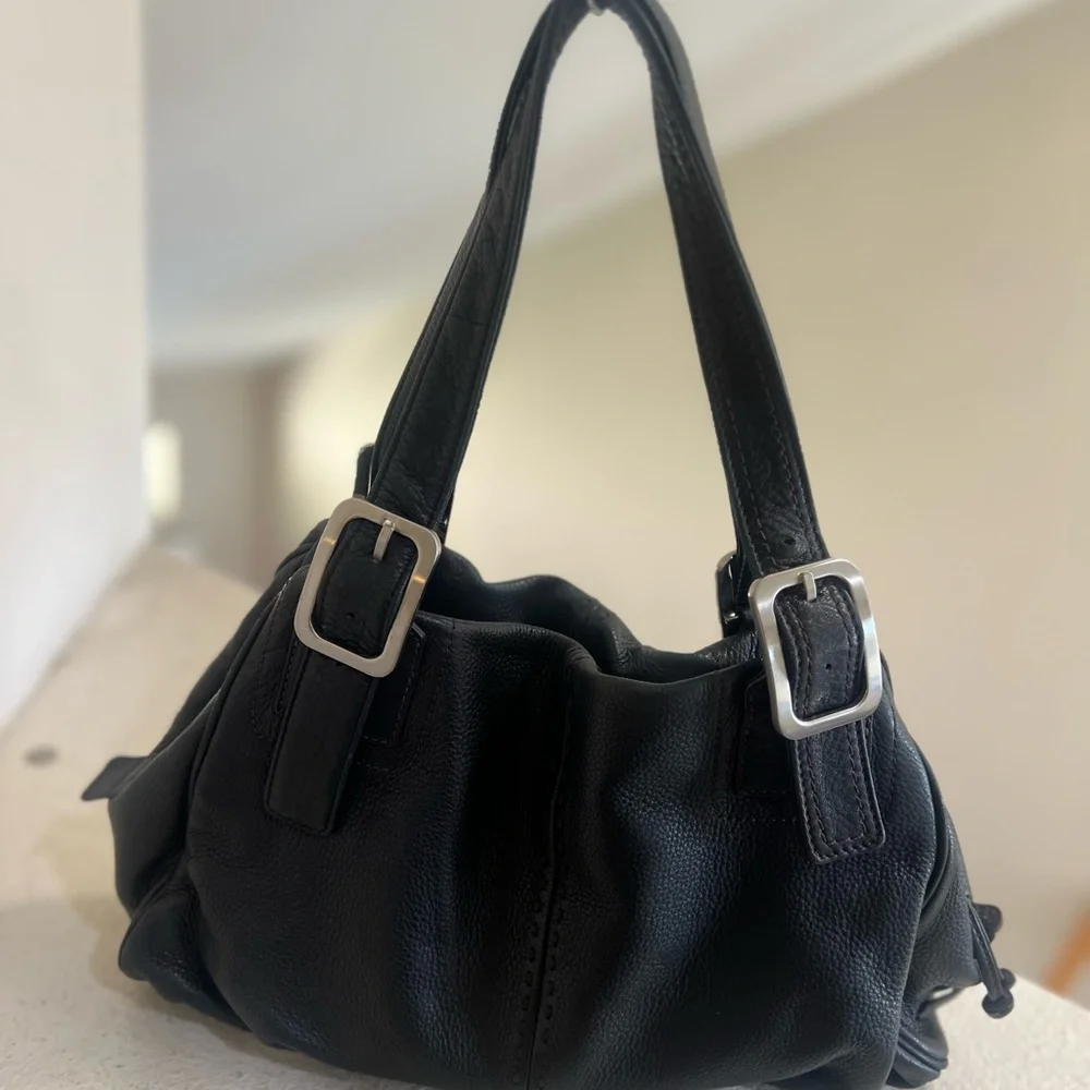 Cole Haan Black Pebble Leather Hobo Satchel work Bag large compartments
